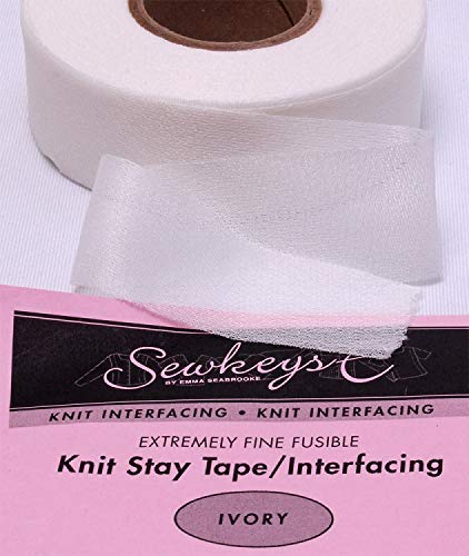 Ivory - Fusible Knit Stay Tape - 1.25" X 25 Yards SewkeysE Extremely Fine Knit Interfacing Sold by The 25 Yard Roll (KST1.25-IV) M494.04