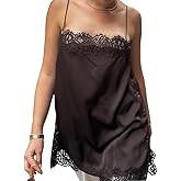 Women Lace Silk Cami Tops Sleeveless Satin Tank Shirt Patchwork Strap Camisole Going Out Layering Aesthetic Vest