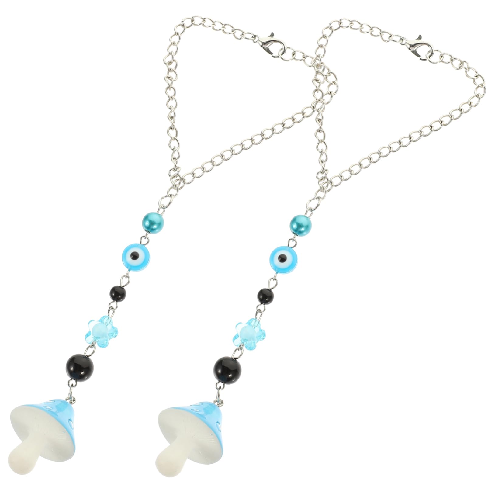 OFFSCH 2Pcs Mushroom Car Hanging Ornaments with Evil Eye Creative Rear View Mirror Accessories for Car Decor and Protection Unique Mushroom Car Accessories and Mirror Hanging Decor