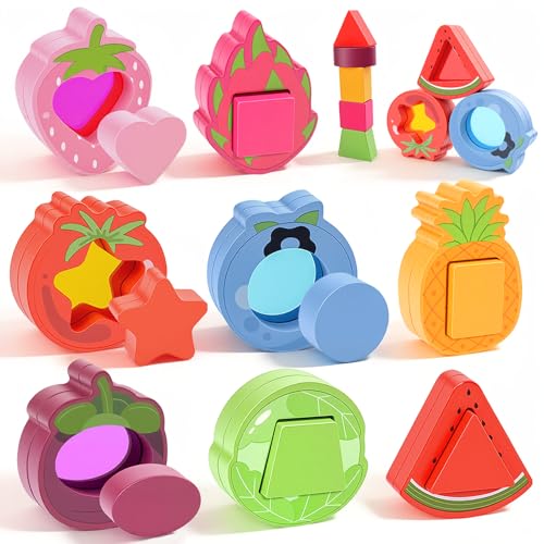 Montessori 1 Year Old Baby Toy 1 Year Old Educational Acrylic Fruits & Vegetables Assorted Shapes, Wooden Games for Children 1 2 Years, Gift Child 1 Year Boy Girl Fine Motor Skills