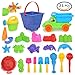 KKONES   Kids Beach Sand Toy Models Set (23PCS)Building Kits Reusable Zippered Bag Bucket Sand Wheel Mini Watering Can Mini Sailing Boat Toy Car Sand Sifter Castle Molds Animal Molds Operating Tool