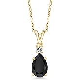 Gem Stone King 18K Yellow Gold Plated Silver Black Onyx and White Diamond Pendant Necklace For Women (1.35 Cttw, Gemstone December Birthstone, Pear Shape 9X6MM, with 18 inch Chain)