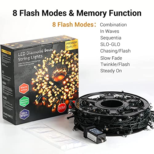 Marchpower Warm White Christmas Tree Lights 8 Modes with Memory