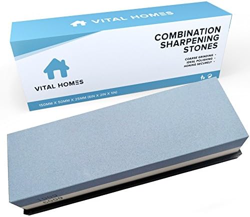 Vital Homes Knife Sharpening and Honing Stone | Double-Sided 1000/6000 Grit | Perfect Whetstone to Sharpen Kitchen, Chefs, Hunting Knives and more | Japanese Quality | With Non-Slip Base