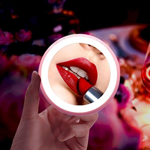 BABALI Lighted Travel Makeup Mirror Portable Mirror Light Up Compact Mirror Handheld Makeup Mirror with Lights Dimmable LED USB Rechargeable Battery Vanity Mirror For Women Beauty Cosmetic Travel