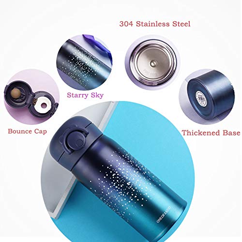 EsOfficce Water Bottle Thermoses Starry Sky, Stainless Steel Vacuum Insulated Keep Hot and Cold Thermal Flask,Leak Proof BPA Free Thermal Cups for Kids Adult Office School Indoor Outdoor,12oz, Blue