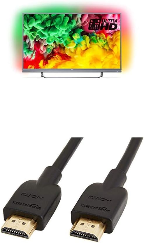 Philips 55PUS6803/12 55-Inch 4K Ultra HD Smart TV with HDR Plus, Freeview Play and 3-sided Ambilight - Dark Silver (2018 Model) + Amazon High-Speed HDMI 2.0 cable