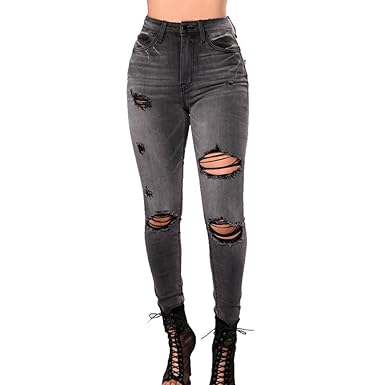 Junkai Mujer Vaqueros Rotos Moda Cintura Alta Slim Fit Denim
