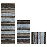 mDesign Striped Microfiber Polyester Spa Rugs for Bathroom Vanity, Tub/Shower - Water Absorbent, Machine Washable - Includes Soft Non-Slip Rectangular Accent Rug Mat in 3 Sizes - Set of 3 - Mocha/Gray