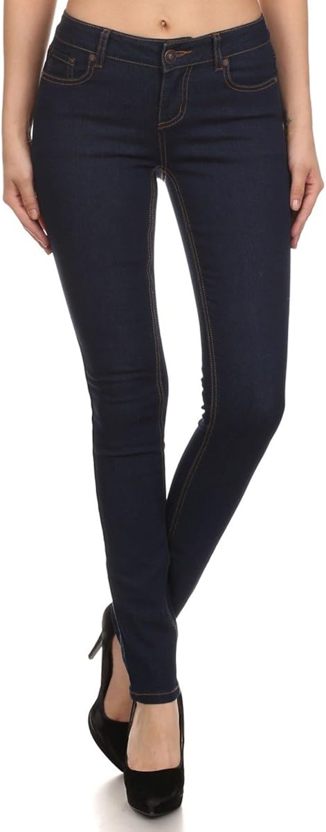 dark blue jeans with gold stitching