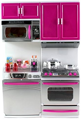 My Modern Kitchen Dishwasher Oven Battery Operated Toy Doll Kitchen Playset w/ Lights, Sounds, Perfect for Use with 11-12 Tall Dolls by Doll Playsets