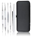 5PCS Professional Surgical Stainless Steel Blackhead & Splinter Remover Extractor Tools with Mirror in the Black Case
