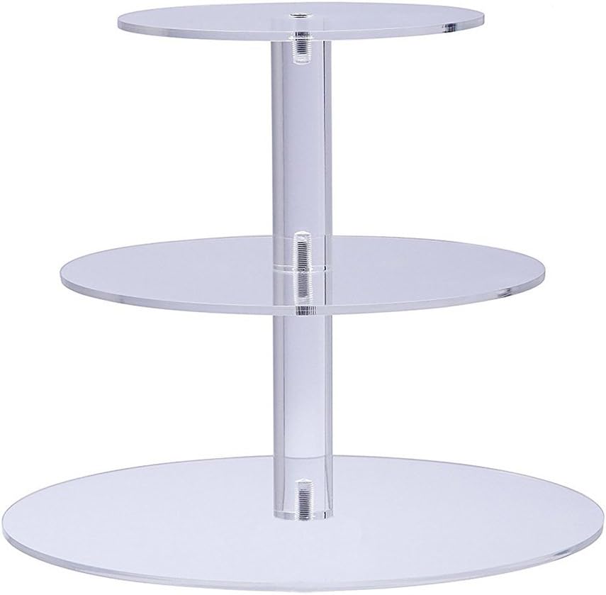 3-Tier Cupcake Stand Round Tower Dessert Display Acrylic Plate Party Serving Tray Great Supplies for Holiday Entertaining (Bonus Stable Pillars, Screw Driver)