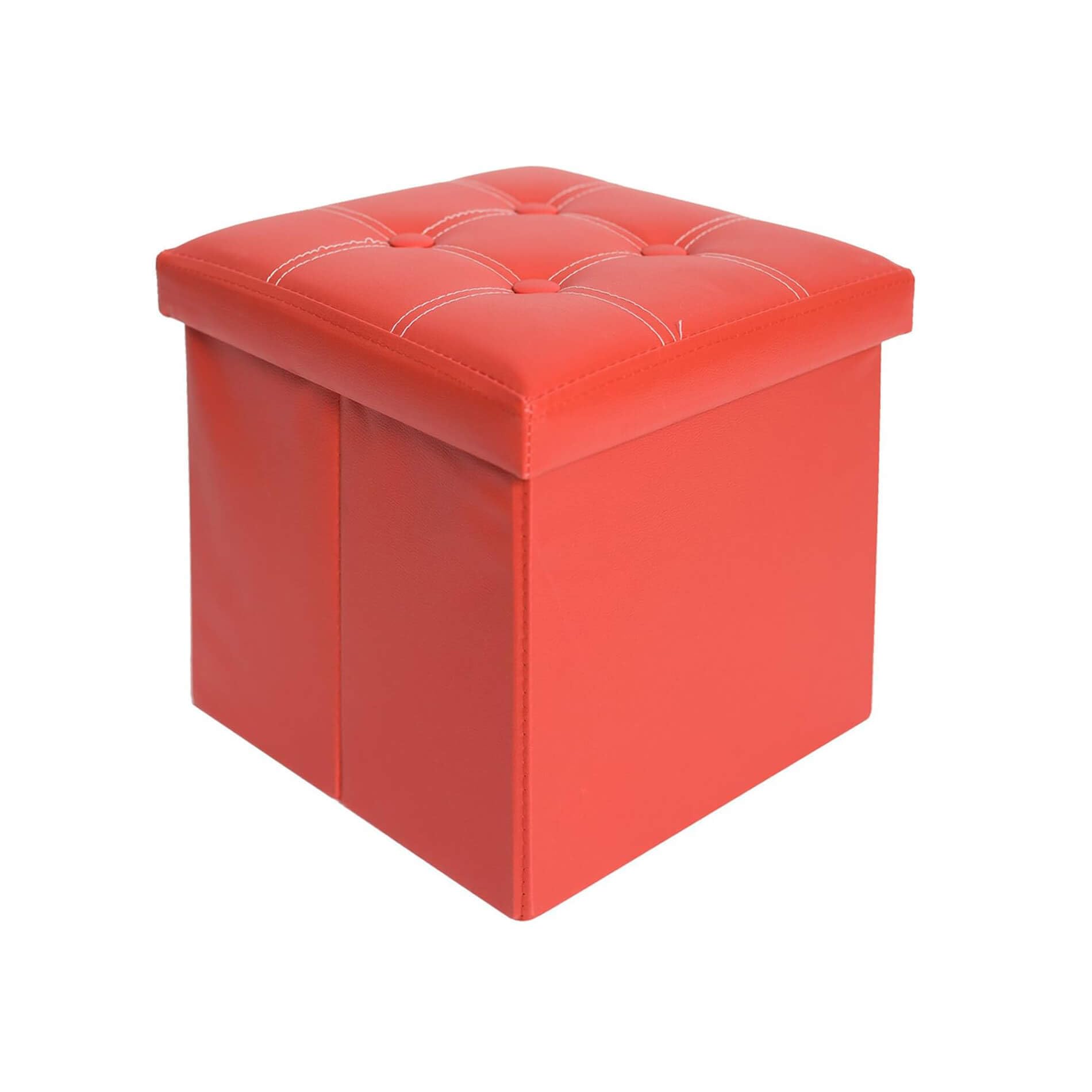 Rebecca Mobili Storage Pouffe Cube Stoll Ottoman Faux Leather Red Foldable - 30 x 30 x 30 cm (H x W x D) - Art. RE4900