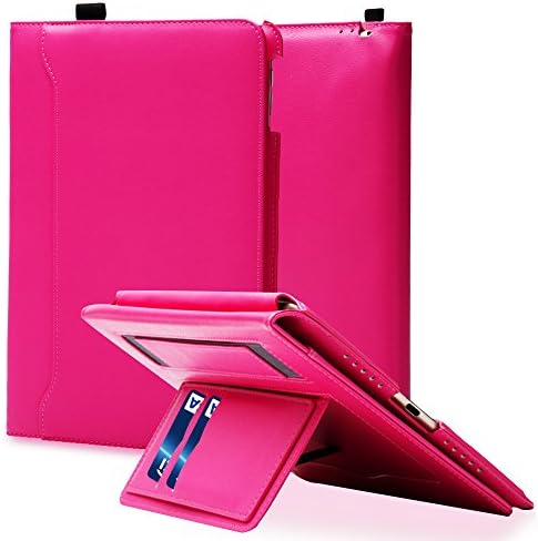 iPad Pro 9.7 Case, iPad Pro 9.7 inch Case,Jumtent Leather Stand Folio Case Cover for Apple iPad Pro 9.7 inch 2016, with Card Slots,Document Pocket,Pencil Holder,Hand Strap (Magenta)