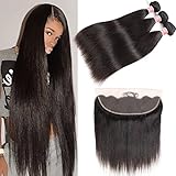 Pizazz Hair Brazilian Straight Hair 3 Bundles With Frontal Closure 13x4 Ear To Ear Lace Frontal With Bundles 8A Unprocessed Virgin Human Hair Bundles with Closure