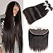 Pizazz Hair Brazilian Straight Hair 3 Bundles With Frontal Closure 13x4 Ear To Ear Lace Frontal With Bundles 8A Unprocessed Virgin Human Hair Bundles with Closure