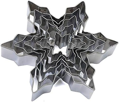 5pcs Snowflake Cake Mold,Stainless Steel Biscuits Mould,Fondant Mould,for Chocolate Baking Sugarcraft Decorating Tools,Silver
