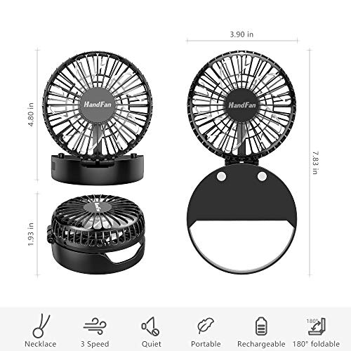 HandFan Necklace Fan Mini Wearable Fans with 2000 mAh Rechargeable Battery 3-9.5 hrs Working Times,3 Speeds Adjustment and for Office Home Outdoor Traveling
