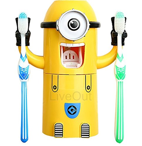 Minion Toothpaste Dispenser - Kids Toothbrush Holder - Minion Stickers Enclosed