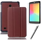 LG G pad 7.0 Case,Beebiz PU Leather and Hard PC Back Smart Cover Flip Folio Case for LG G Pad 7.0 V400 / V410 Tablet Covers with Screen Protector and Touch pen (3-Fold,Brown)