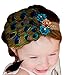 Pandahall 4.72" Inner Dia. Elastic Peacock Feather Headband with Cloth Flower Newborn Babyshower Gift for Infant Baby Toddler Girls primary