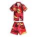 Boy Hawaiian Aloha Luau Shirt and Shorts 2 Piece Cabana Set in Red Sunset