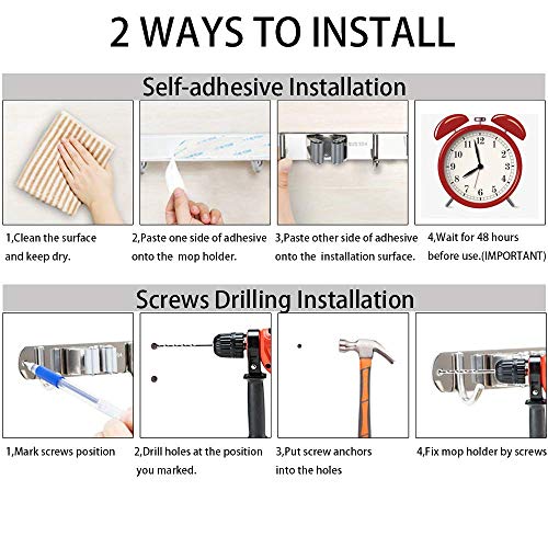 image for Hicorfe Broom Mop Holder, Stainless Steel Heavy Duty Wall Mount Storag