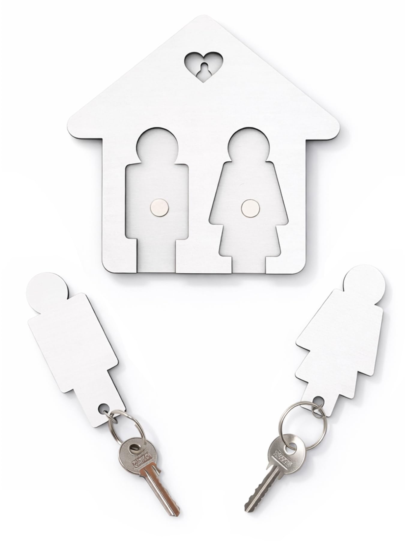 LAC EVERYTHING EVERYWHERE Wooden Couples Keyrings for His and Hers Gifts - Wall Key Holder New Home Gift | Couple Gifts for Him and Her - White