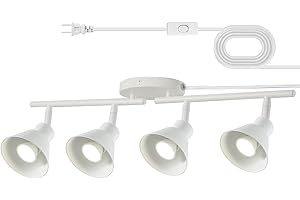 vivihobb 4 Light Plug in Track Lighting Kit,Modern Plug in Ceiling Light Fixture,14.7ft Cord,On/Off Switch,4 Way Ceiling Spot Lighting,Flexibly Rotatable Light Head (Bulbs Not Included)