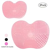 Makeup Brush Cleaning Mat, LEOKOR Makeup Brush Cleaner Mat Set of 2 Cosmetic Brush Cleaning Mat Washing Tool with Suction Cup (Pink)