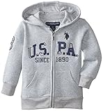 U.S. Polo Assn. Little Boys' Boys Sherpa Lined Zip Front Fleece Hoodie, Light Heather Gray, 5/6