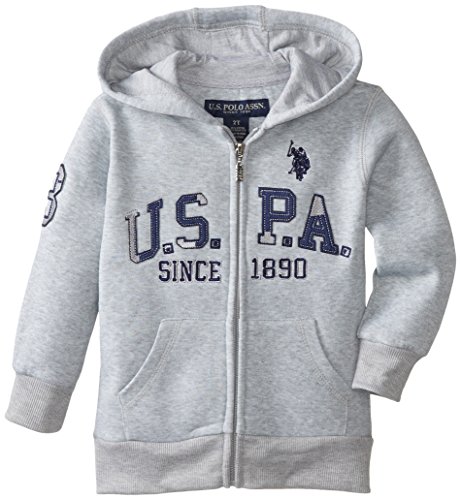U.S. Polo Assn. Little Boys' Boys Sherpa Lined Zip Front Fleece Hoodie, Light Heather Gray, 5/6