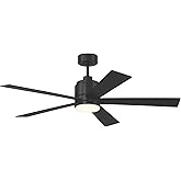 Craftmade McCoy 52" Indoor Ceiling Fan | 5-Blade Flat Black | Integrated 18W Dimmable 3000K LED Light | Hardwired Wall Contro