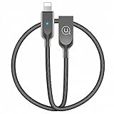 USAMS Lightning Cable Smart LED Auto Disconnect Charger Cable 1.2M/4 FT, Nylon Braided High Speed Lightning Charger and Data Cable for Apple iPhone X/ 8 / 8 Plus / 7 / 7 Plus / 6S / 6S Plus / SE / 5s