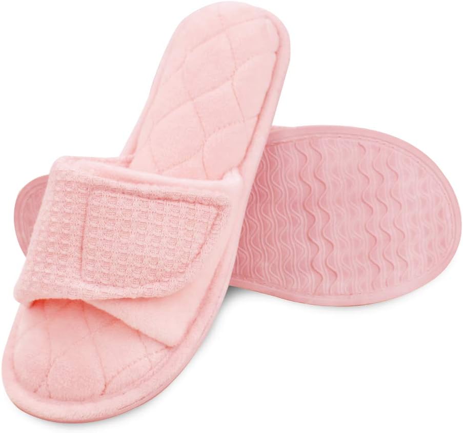 HomladyAdjustable Open Toe House Slippers for Women Breathable Indoor Slip on Women Slides Sandals Arch Support Memory Foam Shoes for Indoor Bedroom