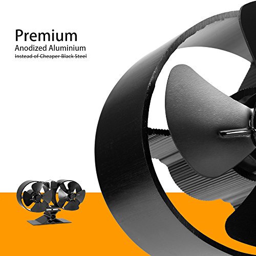 8 Blade Twin Motor Original Top Heat Powered Driven Eco Stove Fan 25% Fuel Cost Saving Aluminum Black for Gas Coal Pellet Log Wood Burner Fireplace Oven Heater Fire Burning - Thumbnail 2
