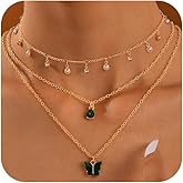 OAOSIOH Charm Layered Green Crystal Butterfly Waterdrop Pendant Necklaces for Women, Dainty Boho Small Beads Tassel Choker Necklace Party Costume Jewelry Gift