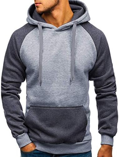 FRCOLT Mens Autumn Winter Color Patchwork Drawstring Sweatshirt Outwear Pullover with Pocket