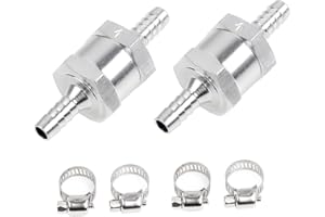 MUGE RACING 1/2in Fuel Line Check Valve,Non Return One Way Check Valve with 4Pcs Universal Adjustable Hose Clamps,Aluminium Silver (12mm OD 2PCS)