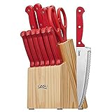 Ginsu Essential Series 03879 14 Piece Red Cutlery Set( Natural Block)