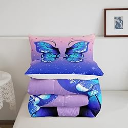 Feelyou Butterfly Comforter Set Pink Blue Gradient