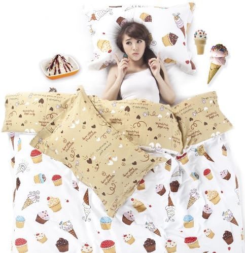 Sisbay Sweet Cupcake Cartoon Bedding,Happy Princess Duvet Cover Dessert,Chidren Girls Korean Bed Set,Twin Queen King Size