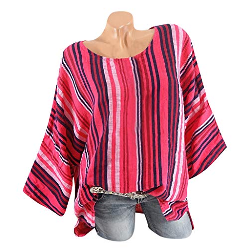 image for Ghazzi Women Tops Teen Girls Plus Size Stripe O-Neck Shirts Long Sleev