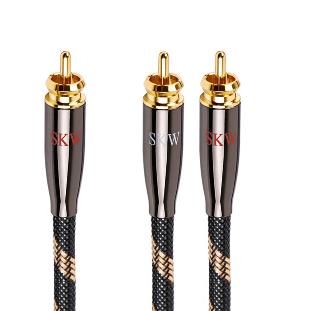 SKW RCA Y Splitter Cable 1 Male to 2 Male Subwoofer Cord, Ultra-high Purity Copper RCA Y Cable with OD 6.0mm, Multiple Shield Stereo Audio Cable for Subwoofer/amplifier 9.8ft (3M)