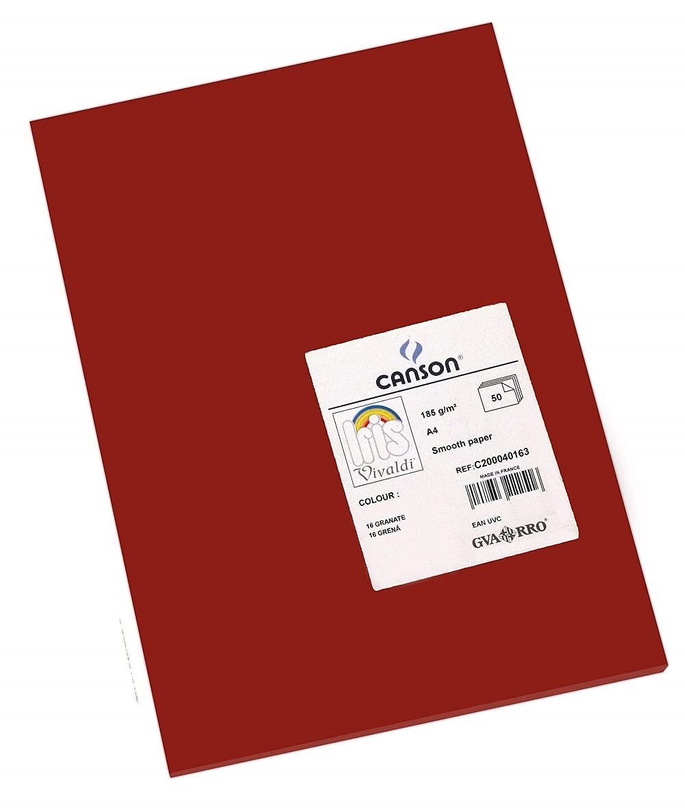 Canson Iris Vivaldi A4 185 GSM Smooth Colour Paper - Dark Red (Pack of 50 Sheets)
