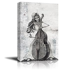 Print Skull Girl Playing Musical Instrument