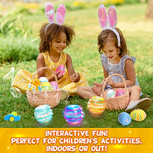 LUKAT Light Up Easter Eggs Toy Gifts for Kids, 6 Easter Egg Spinning