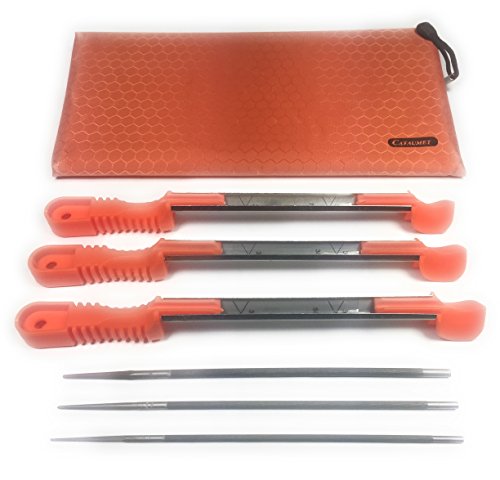 Cataumet Chainsaw Chain Sharpener File Set - Sizes 5/32”, 3/16”, 7/32 With Non Slip Handles, Sharpening Guides, Bonus Field Bag