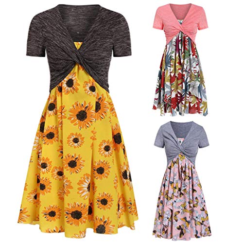 4 Summer+Dresses+Fashion+Sunflower+Printed